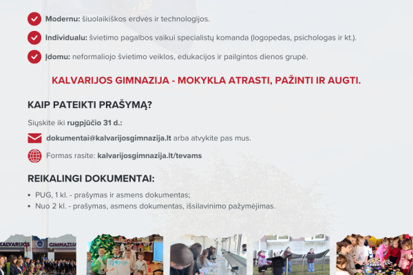 Skelbimas Kalvarijos gimnazija